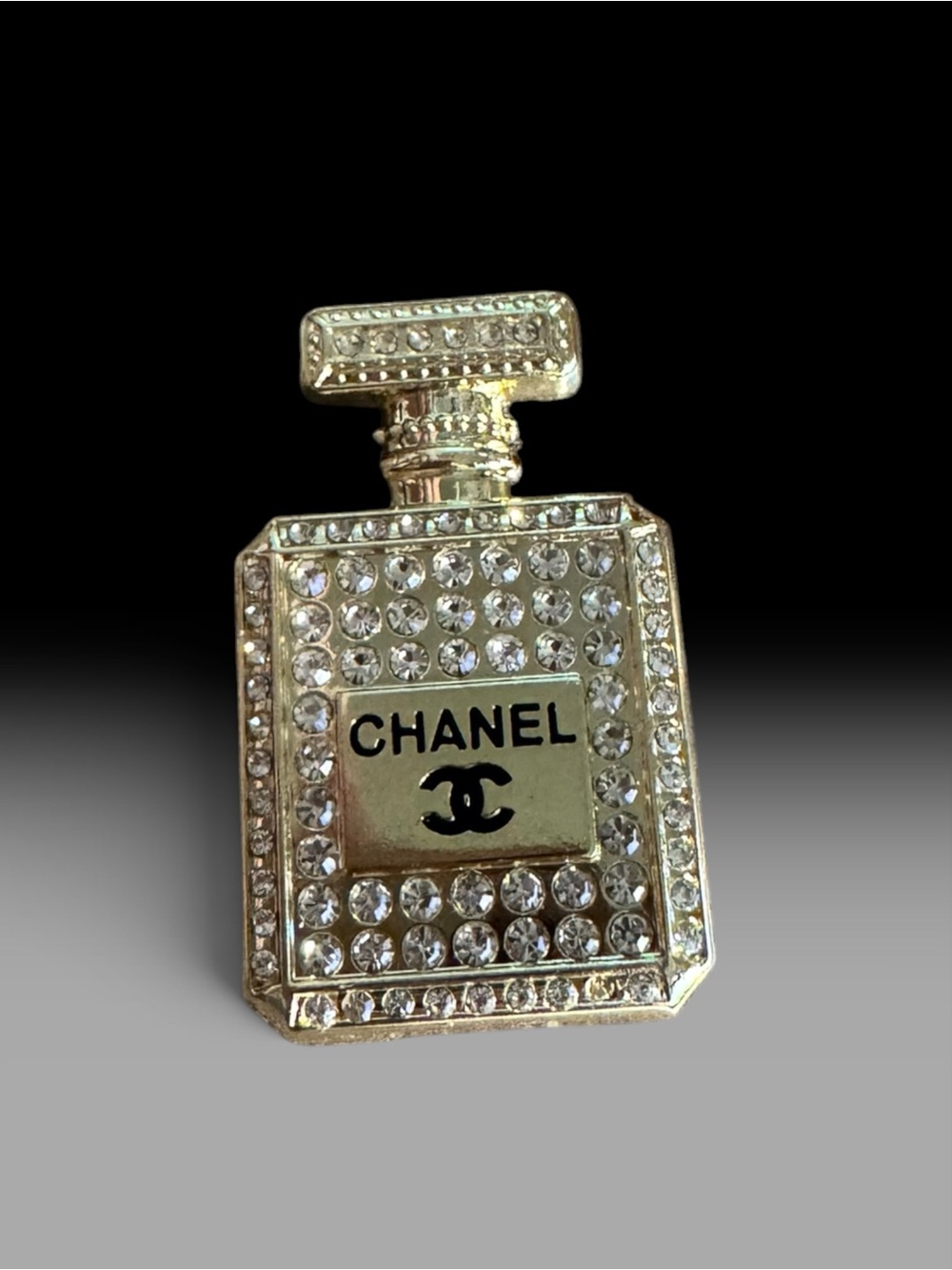 Gold-Tone Crystal Perfume Bottle Brooch in Gold and Clear
